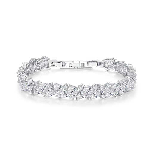 Hadskiss Wedding Tennis Bracelet for Brides Bridesmaid, White Gold Plated Marquise Cubic Zirconia Prom Jewelry, Silver Bracelet Wedding Party Jewelry for Women