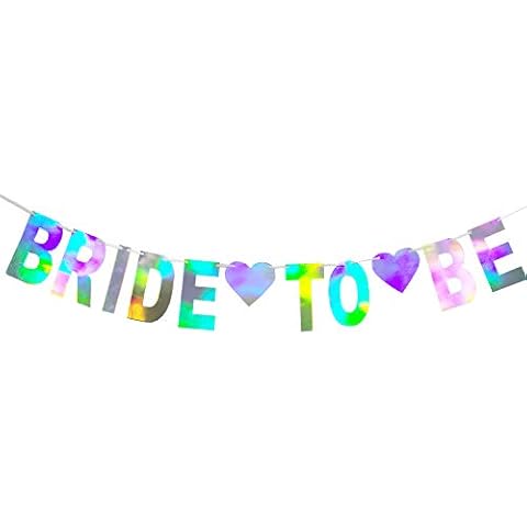 Holographic Bride To Be Banner, Iridescent Bridal Shower Sign Hanging Party Decorations for Bachelorette Weekend, Engagement, Bridal Shower, Wedding Party Celebration Cover