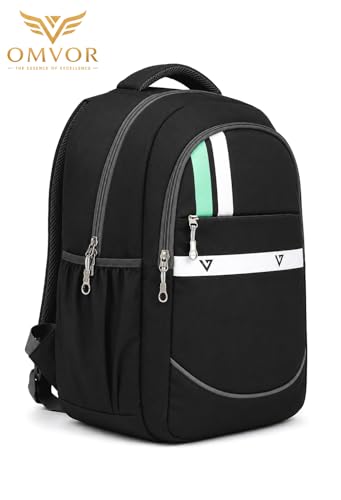 Image of OMVOR Laptop Backpack, Black, Water Resistant, Lightweight, with Laptop Sleeve, Bottle Pocket & Accessories Pocket