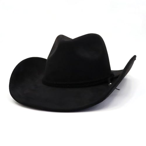 Image of Western Cowboy Hat for Women Men Wide Brim Cowboy Hat for Women with Woven Buckle Belt Suede Classic Fedora Hats