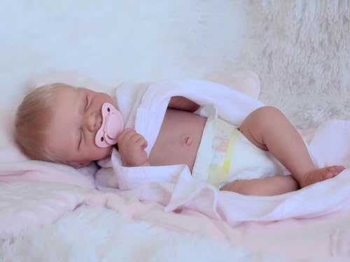 iCradle Reborn Baby Doll 18 Inch 48cm Full Body Vinyl Silicone Baby Doll Boy Realistic Newborn Doll with Hand-Implanted Blonde Hair Closed Eyes Toy Gift for Kids Age 3+