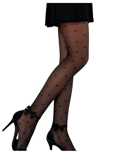SOLY HUX Womens Bow Sheer Tights High Waisted Stockings Pantyhose Black Bow Large