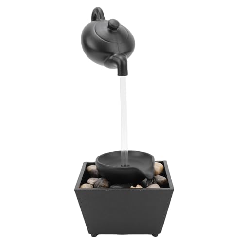 ZJchao Tetera Flotante Adorno de la Fuente de Agua de 11 Pulgadas Fuente de Mesa con Batería USB con Luces LED y Guijarros para la Mesa de la Oficina en Casa Decoración de la Sala del