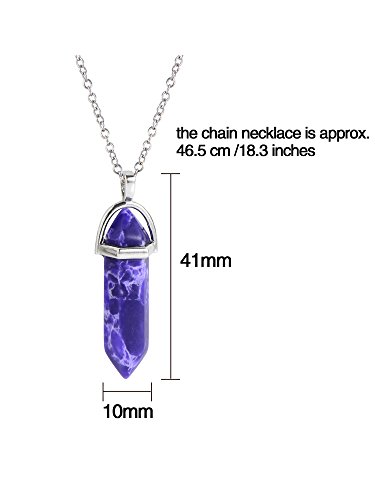 EBOOT womens 12 Pieces Hexagonal Chakra Crystal Bullet Shape Gemstone Pendant Necklaces Pointed Quartz Stone Chain Necklaces Artificial Stone with Storage Bag (Soft Color Set)2