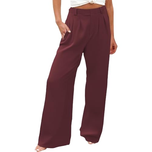 Generisch Palazzo - Pantalones holgados para mujer, cintura alta, elásticos, pantalones de senderismo, deportes, para el tiempo libre, para el verano, para el aire libre, pantalones de baile