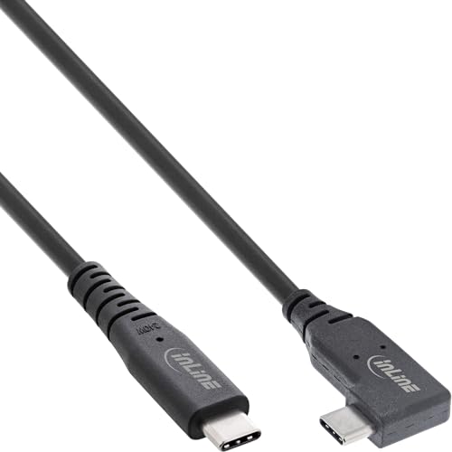 InLine USB4 Cable, 240 W USB-C to USB-C Charging Cable, Single Angled, PD 3.1, 40 Gb/s, 8K@60Hz, Thunderbolt 3, for Screens, Hard Drives, Graphics Cards, Smartphones and More, 0.5 m, Black, 35916I