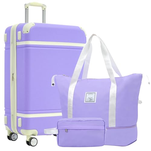 Hardshell Luggage Set with Bags: Lightweight 28 Inch Spinner Suitcase, Travel Essentials Included, Purple - Main Image
