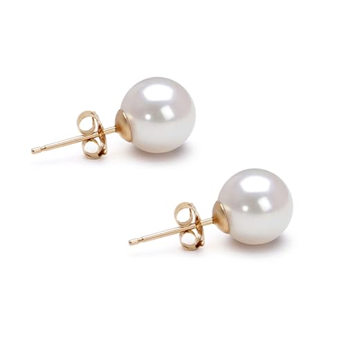 Japanese Akoya Cultured Pearl Earrings Stud AAAA Graded 10mm White Stud Earrings for Women with 14K Gold Settings and Jewelry Gift Box - Orien Jewelry