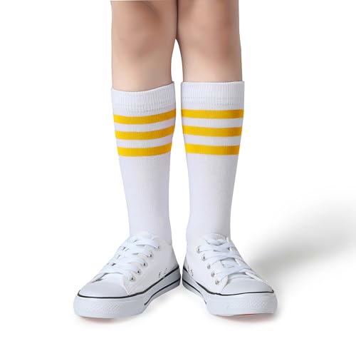 Pareberry Boys Girls Over the Calf Striped Tube Socks Cotton Soft Retro Athletic Soccer Socks for Kids Age 3-124