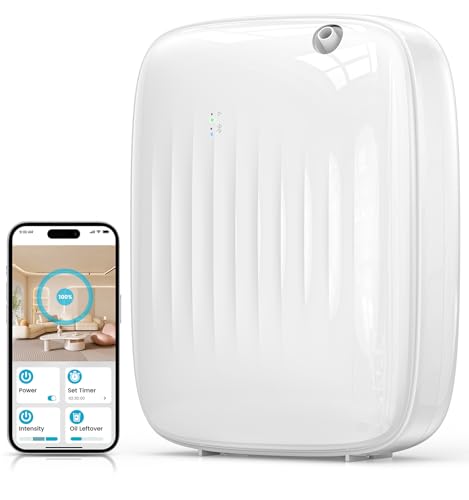 Ziweo Waterless Essential Oil Diffuser - Whole-Home Scent Cold Air Diffuser Up to 3000sq.ft for Large Home Office Hotel - Adjustable Intensity & Time, App & Panel Control - Quiet, Wall Amount - 400ml