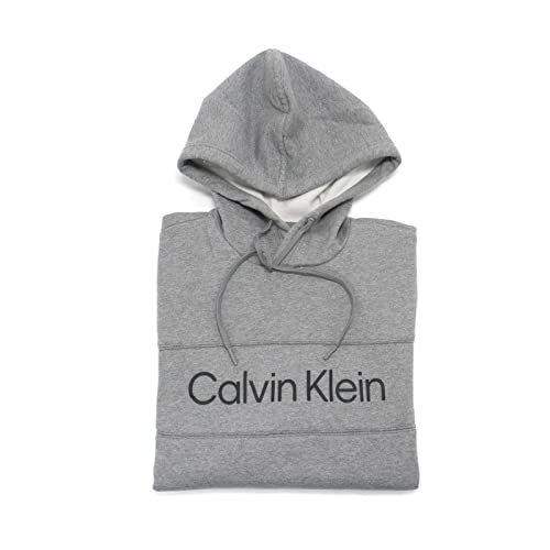 Calvin Klein Men's Long Sleeve Iconic Logo Piping Pullover Hoodie, Medium Grey Heather,L - US2