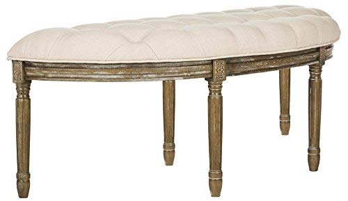 Safavieh Home Collection Abilene Beige And Rustic Oak Tufted Rustic Semi Circle Bench #TOP27