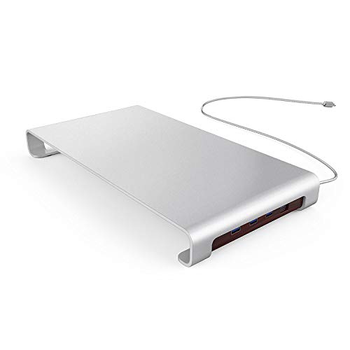 TX Think Xtra Soporte para Ordenador portátil con concentrador Integrado, Compatible con PC y Mac, 3 Puertos USB y 1 Puerto Tipo C, Acabado Plateado