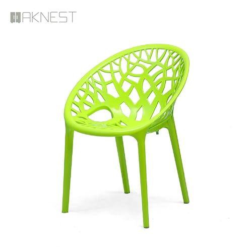 Image of Oaknest Neelkamal Crystal Plastic Chair - Stylish Tree-Design Backrest, Lightweight & Durable for Home, Garden & Patio (Lime Green), Set of 4 Piece