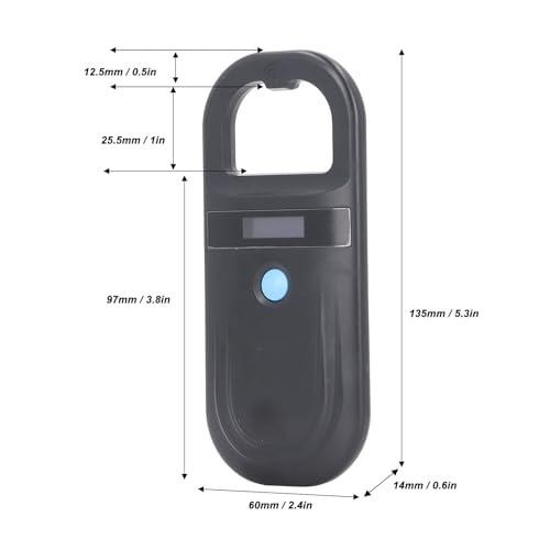 Culnflun Tier-ID-Leser, 134,2 kHz, Tragbarer Haustier-Chip-Scanner, USB-Aufladung, Integrierter Summer, Tragbarer Hochfrequenz-Tier-Chip-Scanner, für die Kleintierverwaltung,