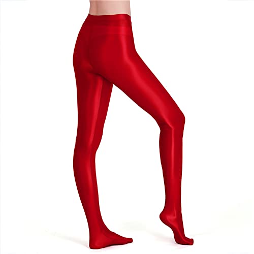 Image of cloudmall Women Sexy Semi Opaque Pantyhose Running Tights Yoga Leggings Oil Shiny Stocking