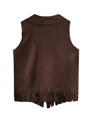 Image of Verdusa Girl's Faux Suede Tassel Vest 70s Hippie Cardigan Cowgirl Fringe Jacket