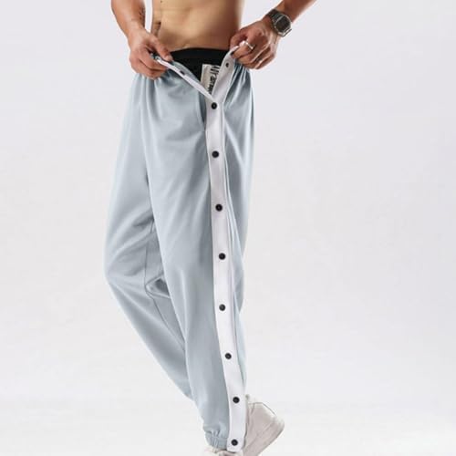 Mens Tear Away Basketball Pants High Split Snap Buttons Active Sweatpants Casual Workout Jogger Trousers with Pockets3