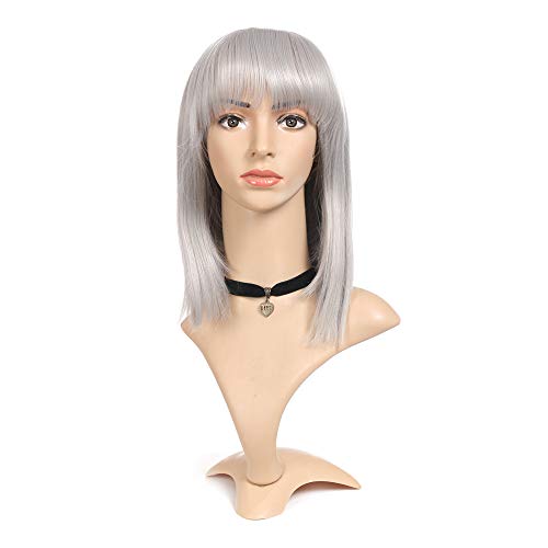 APAP grey synthetic wigs for women short bob wig with bangs straight hair Heat Resistant Wig for women,14