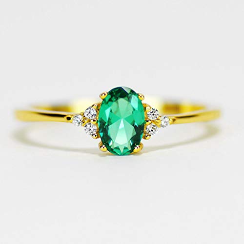 Michooyel 18K Gold Plated Dainty Emerald Rings Oval Cut Sterling Silver Statement Rings Cute Rings For Women thumb #2