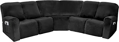 Sofa Covers Corner Sofa Covers, 7-Piece Sectional Couch Cover Corner Sofa Slipcover, L Shape Sectional Recliner Sofa Covers, Thick Plush Velvet Furniture Protector Cover (Black,L Shape 5 Seats)