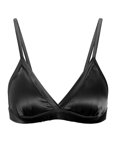 Real Mulberry Silk Satin Triangle Bralette with Removable Pad & Soft Cup, Ultra Breathable Wire-Free Bra for Women