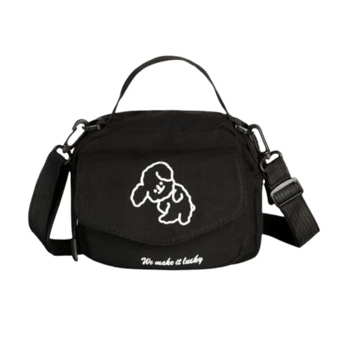 Shoulder Canvas Cute Large Capacity Bag Crossbody Handbag Women (Black)