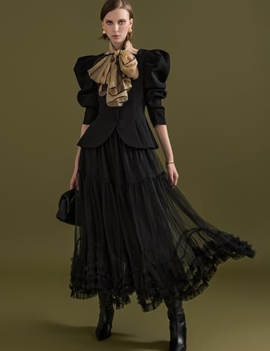 COZYPOIN Maxi Tulle Skirts for Women Elastic High Waisted A Line Long Layered Tutu Mesh Ruffles Tiered Flowy Fairy Skirt3