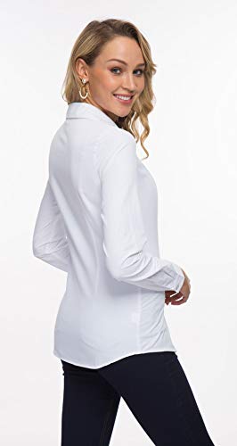 Double Plus Open Women Basic Tailored Collared Button Down Dress Shirt Long Sleeve Blouse White S