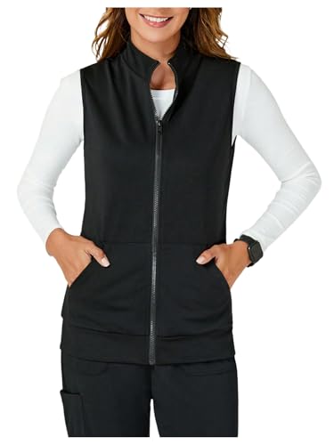 SOLY HUX Women's Zip Up Vest Sleeveless Collared Outerwear Scrubs Workwear with Pocket