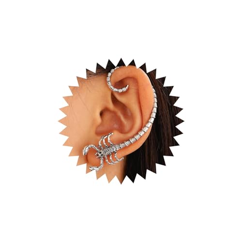 Wendalern Punk Scorpion Ear Cuff Pendientes de clip de oreja de animal de escorpión plateado Pendientes de envoltura de escorpión 4D Joyería de Halloween para mujeres