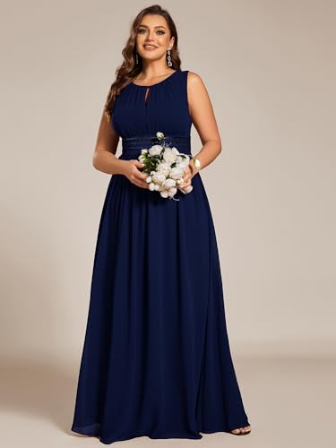 Image of Ever-Pretty Plus Women's Round Neck Sleeveless Empire Waist Maxi Plus Size Formal Gowns Bridesmaid Dresses