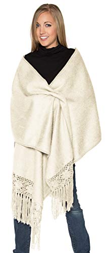 Alpaca Carrasco Alpaca Shawl Crocheted Flowers - Wide, Long and Warm