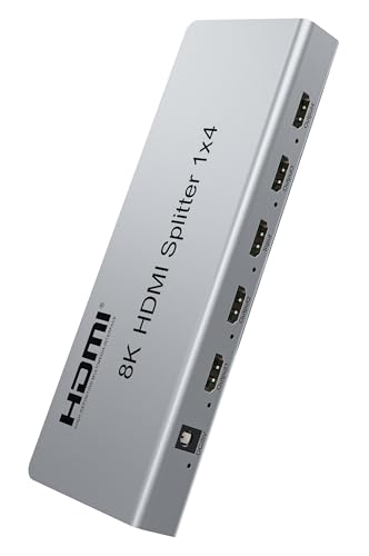 PremiumCord HDMI Splitter 1-4 Video 8K 4320p 60Hz 4K 2160p 120Hz Full HD 1080p HDMI 2.1 40Gbps HDR10 Dolby TrueHD CEC Small Metal Case Silver