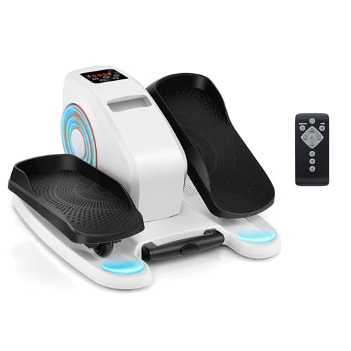 KOMFOTTEU Mini Elíptica Eléctrica, Pedaleador Elíptico con Pantalla y Mando a Distancia, Pedaleador Eléctrico con 5 Velocidades y 3 Modos, Bicicleta Elíptica Debajo del Escritorio (Blanco)