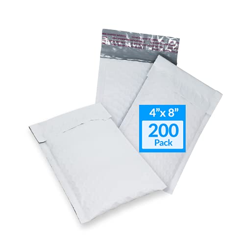 Reli. Bubble Mailers 4x8 in. | 200 Pack - Bulk | White, Bubble Envelope Mailers / Padded Mailing Envelopes | Small Bubble Mailers, Self-Sealing | Padded Poly Mailers for Shipping Packages | White