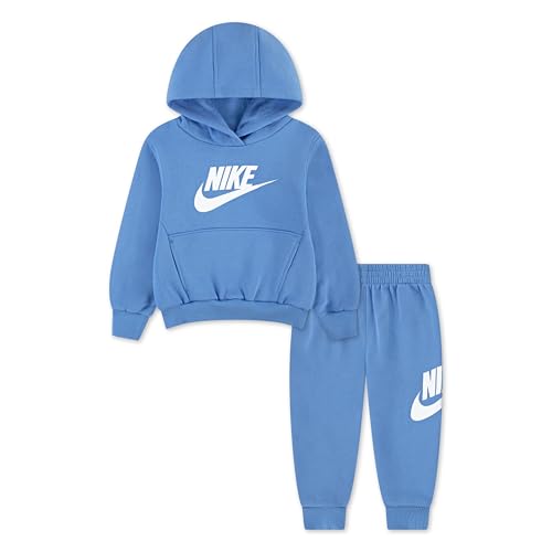 Image of Nike Kids' Sportswear Club Fleece Pullover Hoodie and Joggers 2-Piece Outfit Set (Large Swoosh Logo)