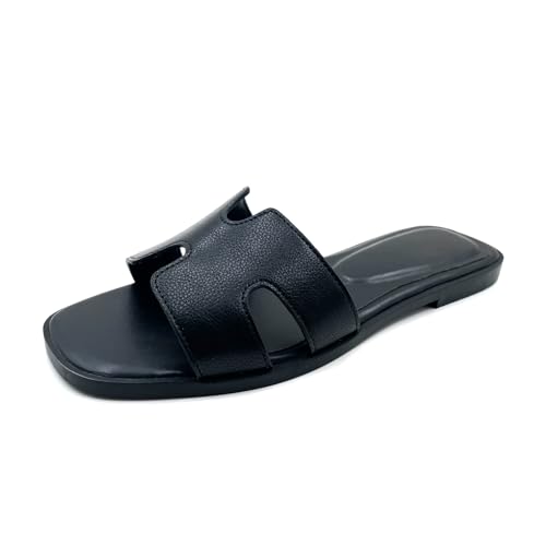 Image of Women's Flat Sandals.Flat Sandals with Unique Design, PU Leather Handcrafted Slippers,Versatile for Vacation, Home, Casual Wear, Gift