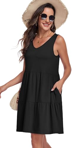 Image of Sundresses for Women Summer Sleeveless Tiered Swing V Neck Tank Dress