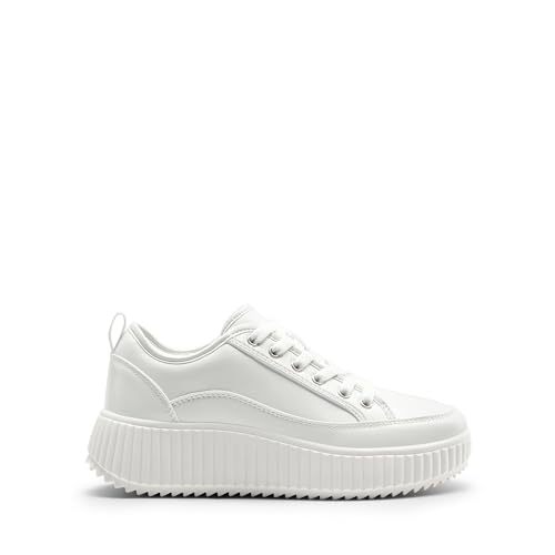 DREAM PAIRS Women Platform Chunky Lightweight Comfortable Casual Lace-Up Sky Walking Fashion Sneakers,Size 7,White/Pu,SDFN2415W