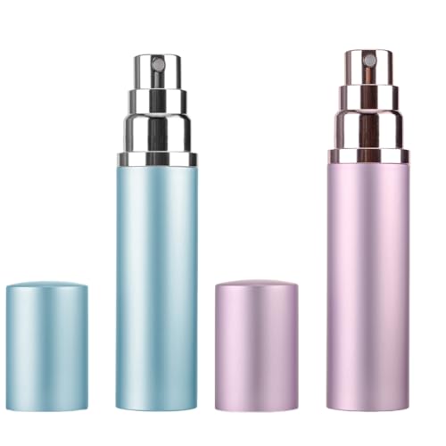 Lammcou Vaporizador de Perfume 10ml, 2pcs Mini Recargable, Botella de Vidrio Elegante con Pulverizador de Aluminio, Antifugas para Bolso, Uso Diario, Viajes, Citas (Blue+Purple)