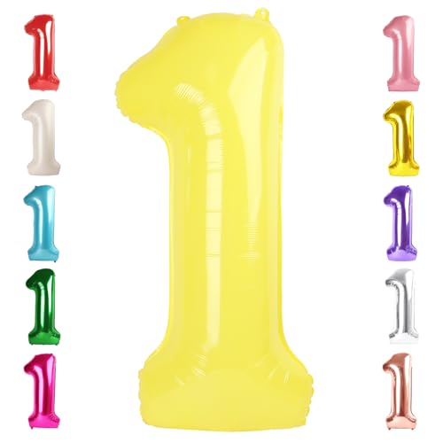 Image of 1 Balloon Numbers Birthday Decorations, 40In Yellow Balloons for Men Women | Eye-catching Appearance, Perfect Decorative Centerpieces, Convenient Self-sealing Structure, Widely for Various Occasions