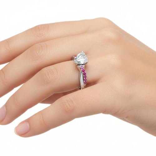 Image of 55Carat Choose Your Gemstone 925 Sterling Silver Infinity Twist Ring Crystal Heart Shape Side Stone Wedding Valentine Wear Promise Ring with Pave Setting for Women Size US 4 to 12