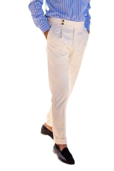 Men's Double Pleated Buckled Slim Pants Stylish Tailored Trouser Formal Wear Adjustable Waist Outfits Pants