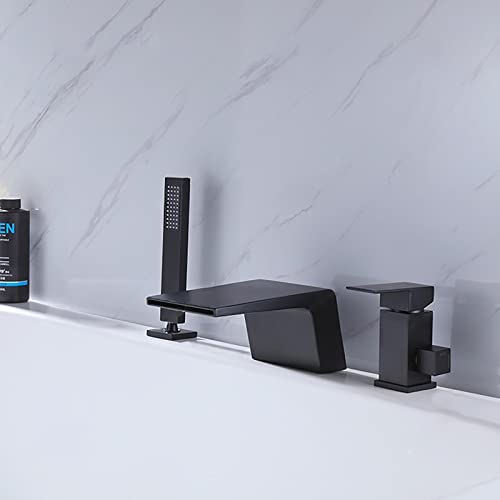 Robinet de baignoire cascade 3 trous avec douchette à main chromée
