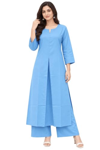 Image of idaLia Rayon Solid Straight Brown Kurta Set for Women with Palazzo 3 /4 Sleeve, Round V Neck Designer Kurta with Palazzo Pant Set