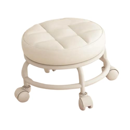 Image of CALANDIS Low Rolling Stool Round Low Height Low Roller Seat for Office Porch Playroom White | Ottomans, Footstools & Poufs | Furniture
