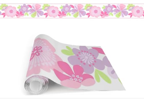 El Mejor Listado de Cenefas decorativas - los más vendidos. 45 Super Creativa Cenefa Decorativa Flores Hermosas y Coloridas Mod.120, Paquete con 4 Piezas de 1 m x 10 cm, Adhesiva para Pared y Superficies Lisas, Diseño Floral Vibrante para...