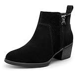 Vepose Women's 9003 Suede Leather Ankle Boots, Thick Heeled Booties, Black, Size 9 US -with Two Zip...