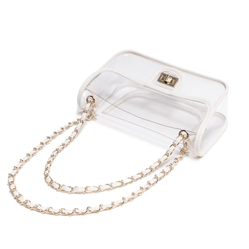 Image of Womens PVC Clear Purse Handbag with Chain Stadium Approved Clear Bag See Through Bag for Working and Concert